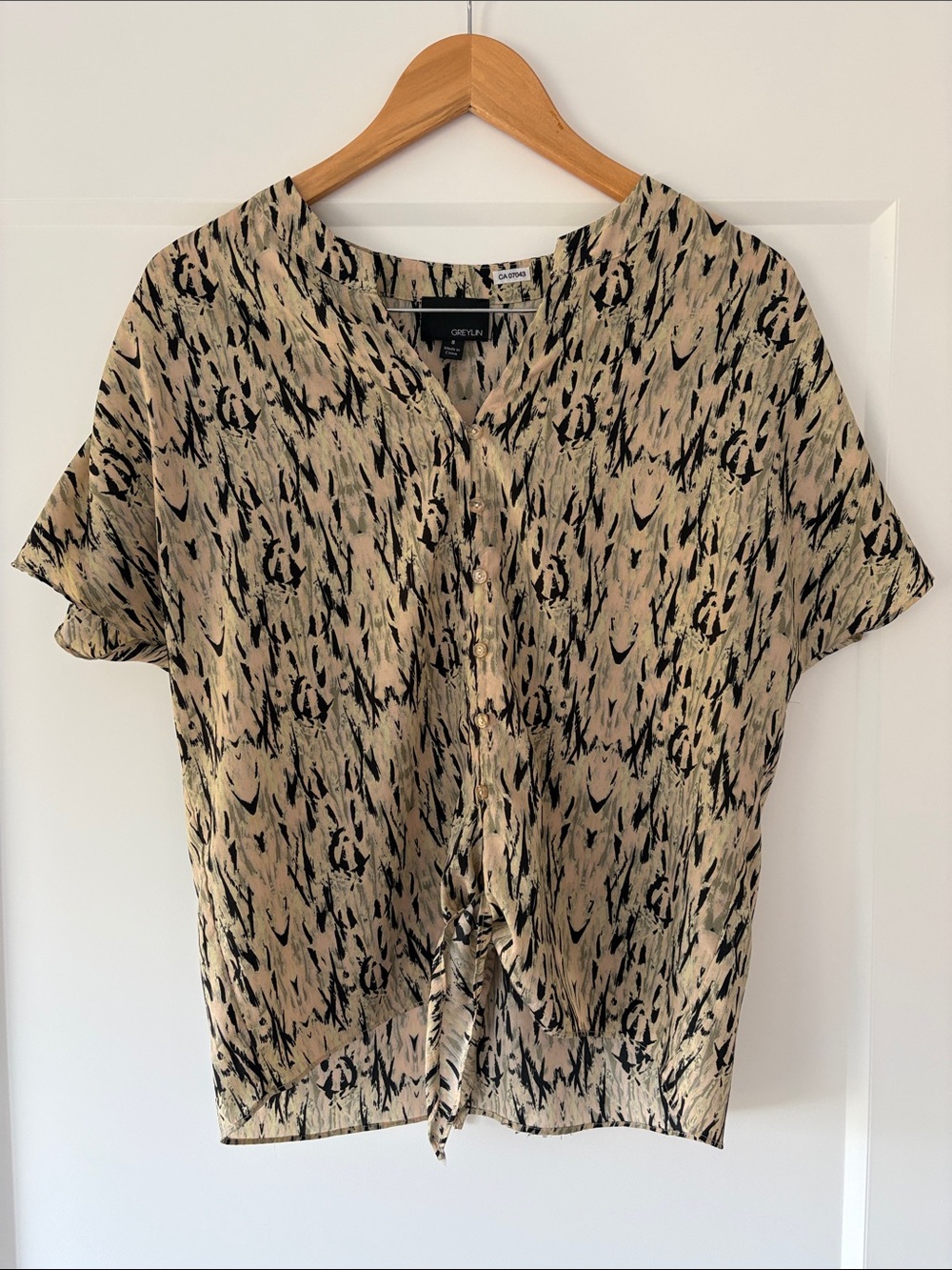 Greylin Abstract Print Button-Front Blouse